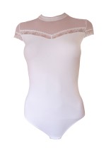 High Neck Mesh Short Sleeve Bodysuit White